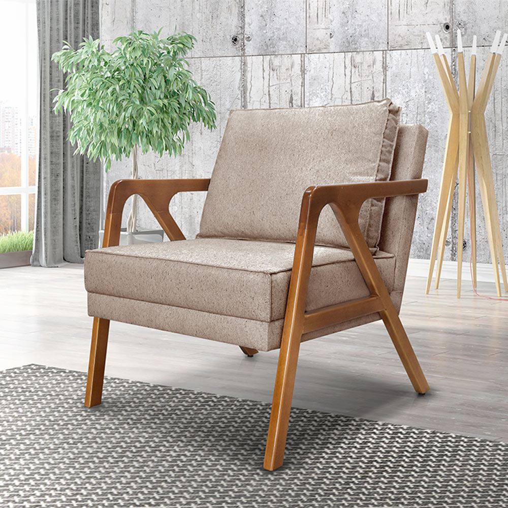 Kit 2 Poltronas Decorativas De Luxo Frida Linho Rústico Areia G63 - Gran Belo