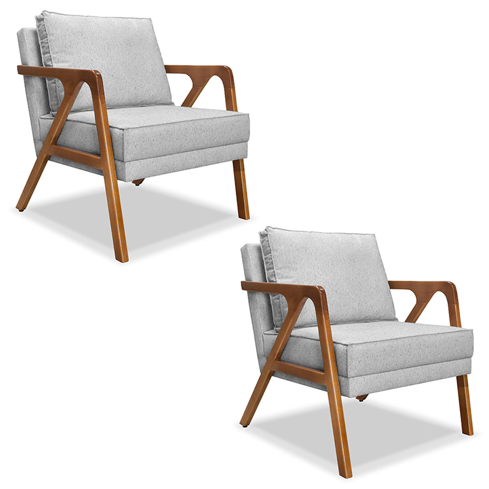 Kit 2 Poltronas Decorativas De Luxo Frida Linho Rústico Grigio G63 - Gran Belo