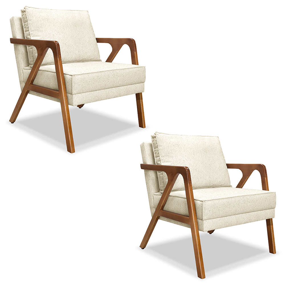 Kit 2 Poltronas Decorativas De Luxo Frida Linho Rústico Natural G63 - Gran Belo