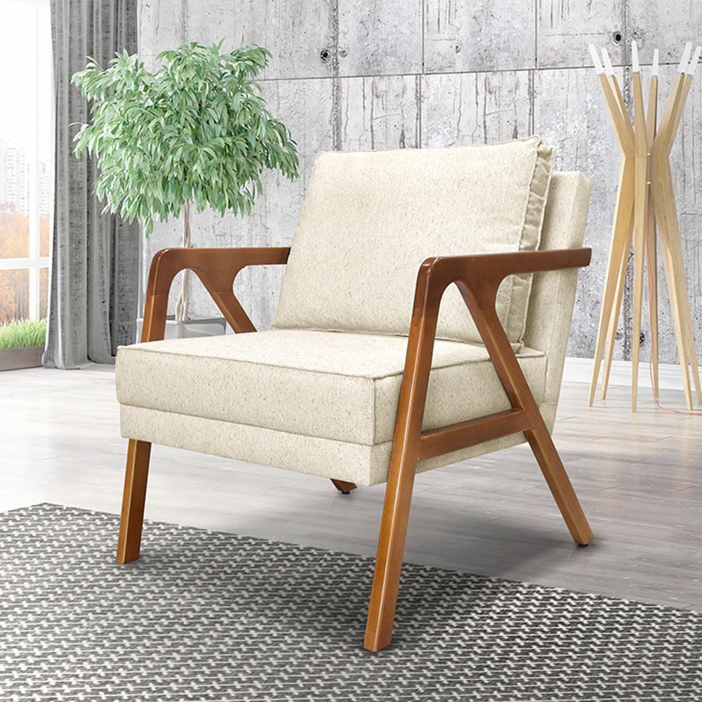 Kit 2 Poltronas Decorativas De Luxo Frida Linho Rústico Natural G63 - Gran Belo