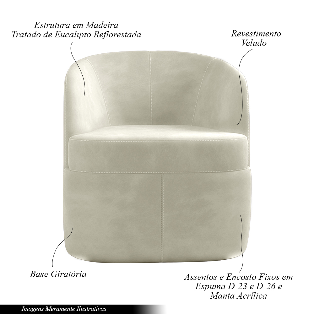 Kit 2 Poltronas Decorativas Design Moderno Bel Sala de Estar Base Giratória Veludo Bege G33 - Gran Belo