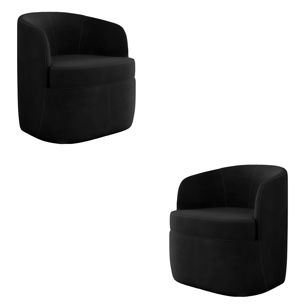 Kit 2 Poltronas Decorativas Design Moderno Bel Sala de Estar Base Giratória Veludo Preto G33 - Gran Belo