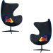 Kit 2 Poltronas Decorativas Egg Chair RB Nº33 c/Regulagem de Altura Azul/Preto G53 - Gran Belo