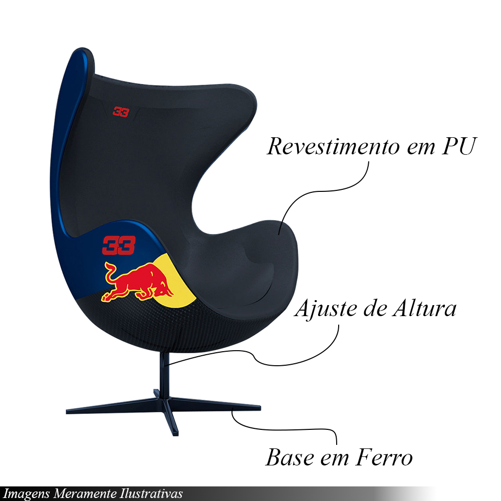 Kit 2 Poltronas Decorativas Egg Chair RB Nº33 c/Regulagem de Altura Azul/Preto G53 - Gran Belo
