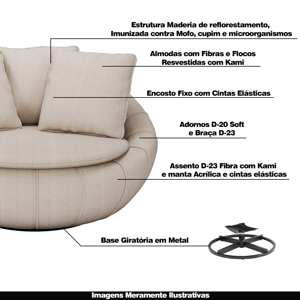 Kit 2 Poltronas Decorativas Giratória Sala de Estar Afrodite Linho Bege G45 - Gran Belo