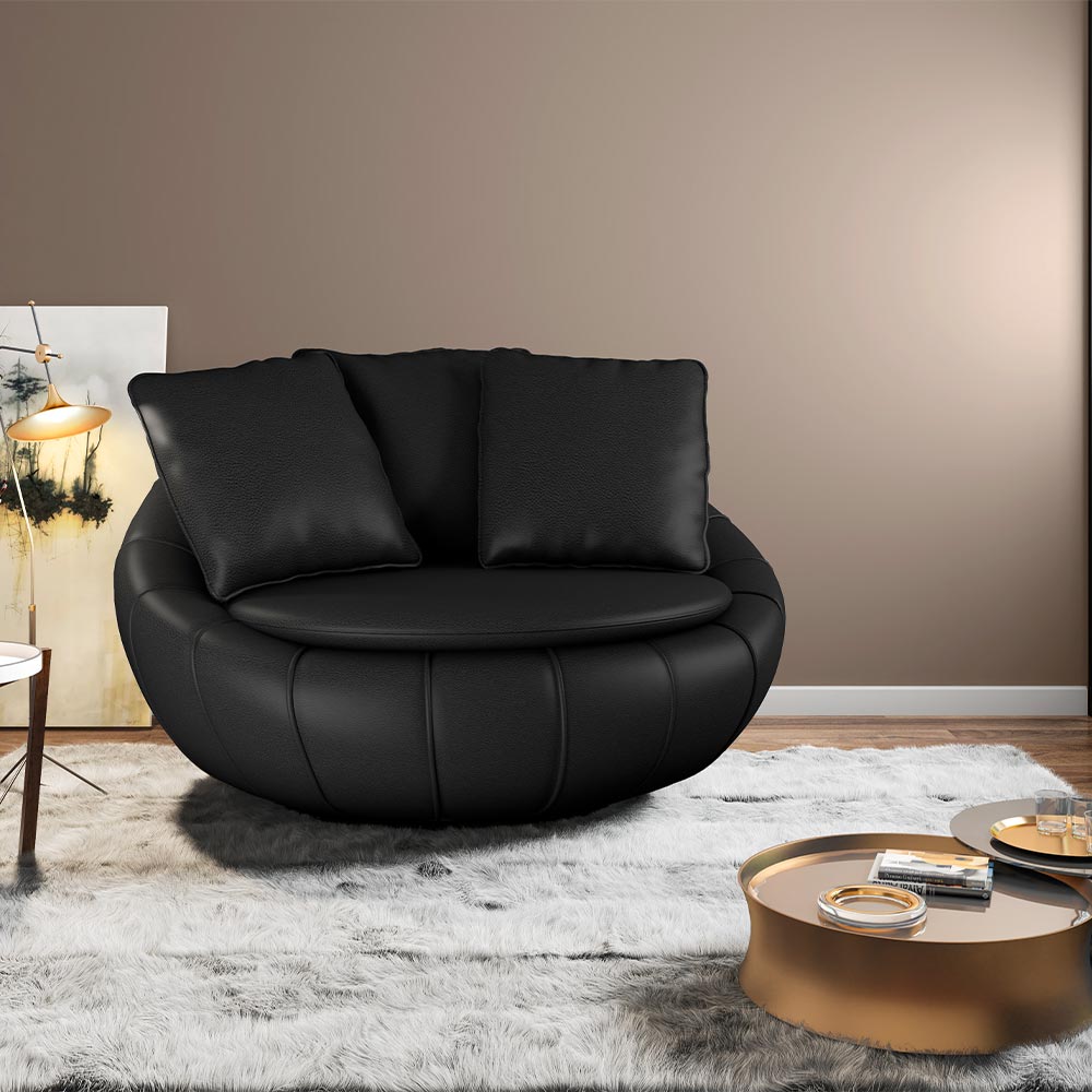 Kit 2 Poltronas Decorativas Giratória Sala de Estar Afrodite PU Preto G45 - Gran Belo