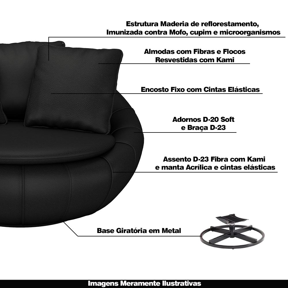 Kit 2 Poltronas Decorativas Giratória Sala de Estar Afrodite PU Preto G45 - Gran Belo