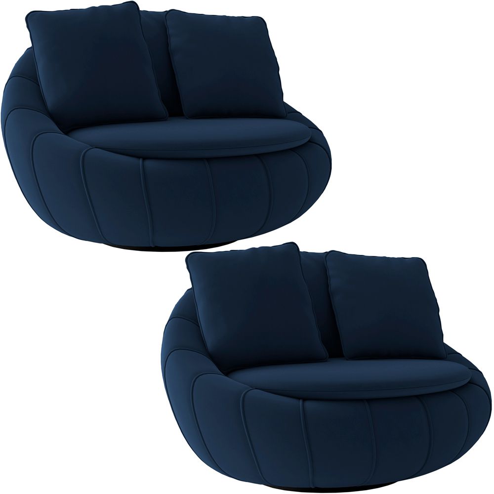 Kit 2 Poltronas Decorativas Giratória Sala de Estar Afrodite Veludo Azul Marinho - Gran Belo