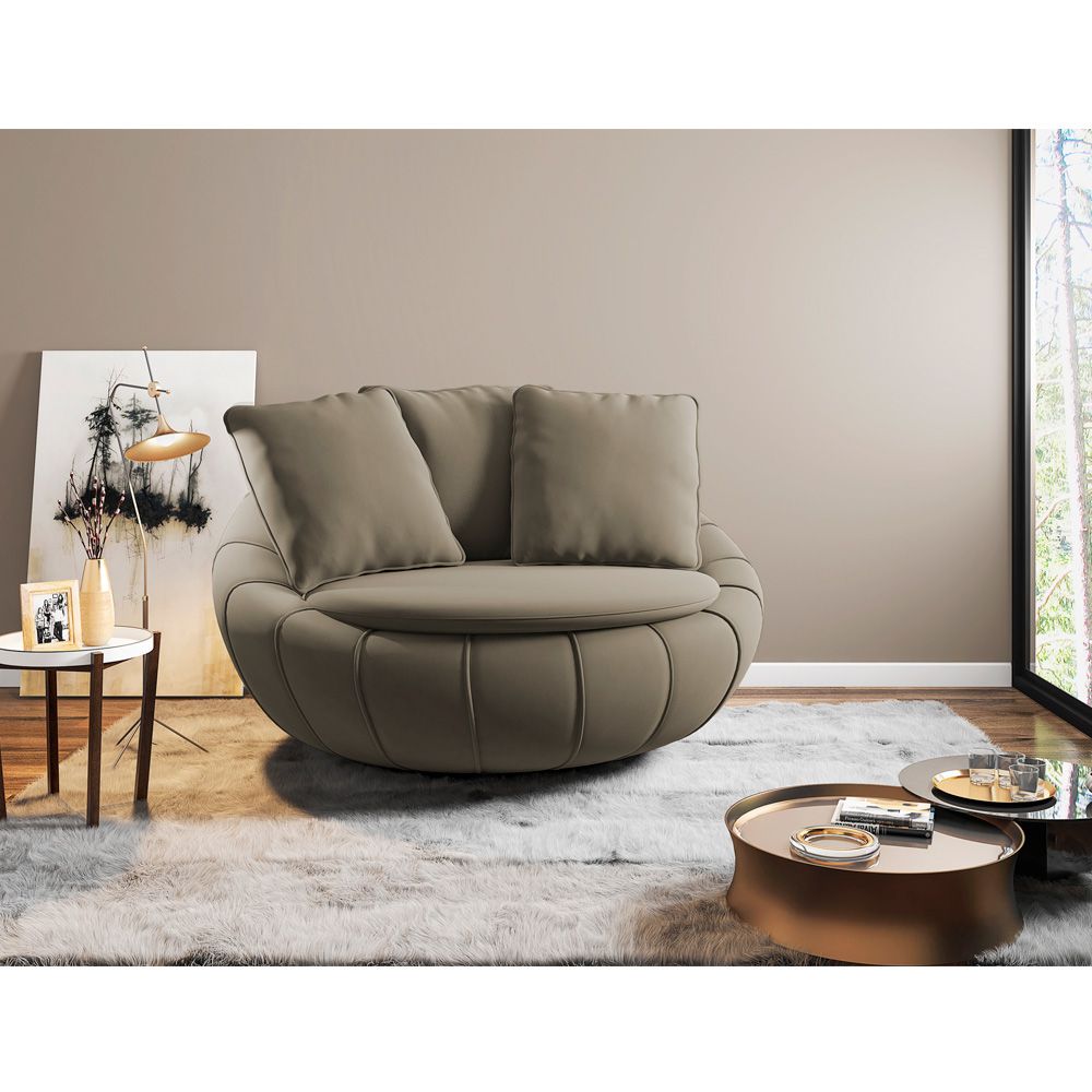 Kit 2 Poltronas Decorativas Giratória Sala de Estar Afrodite Veludo Marrom Claro G45 - Gran Belo