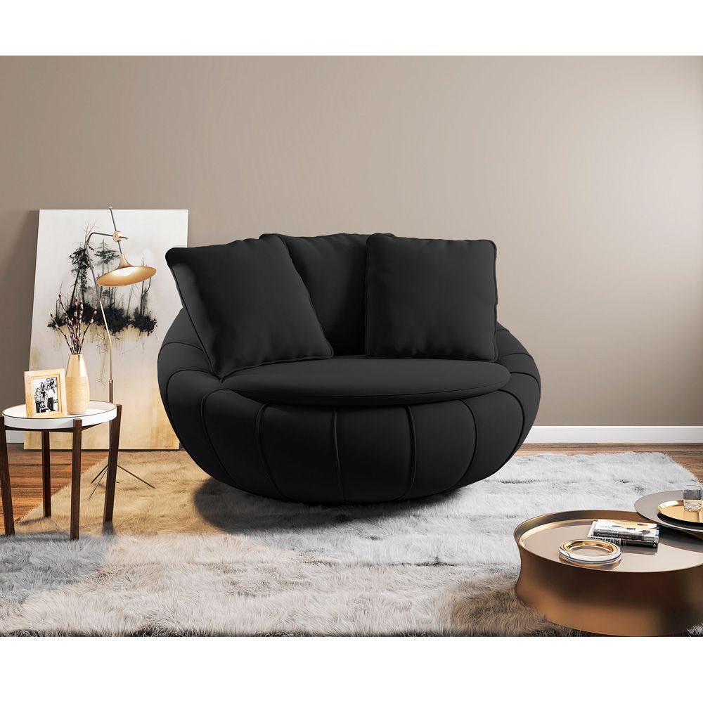 Kit 2 Poltronas Decorativas Giratória Sala de Estar Afrodite Veludo Preto G45 - Gran Belo