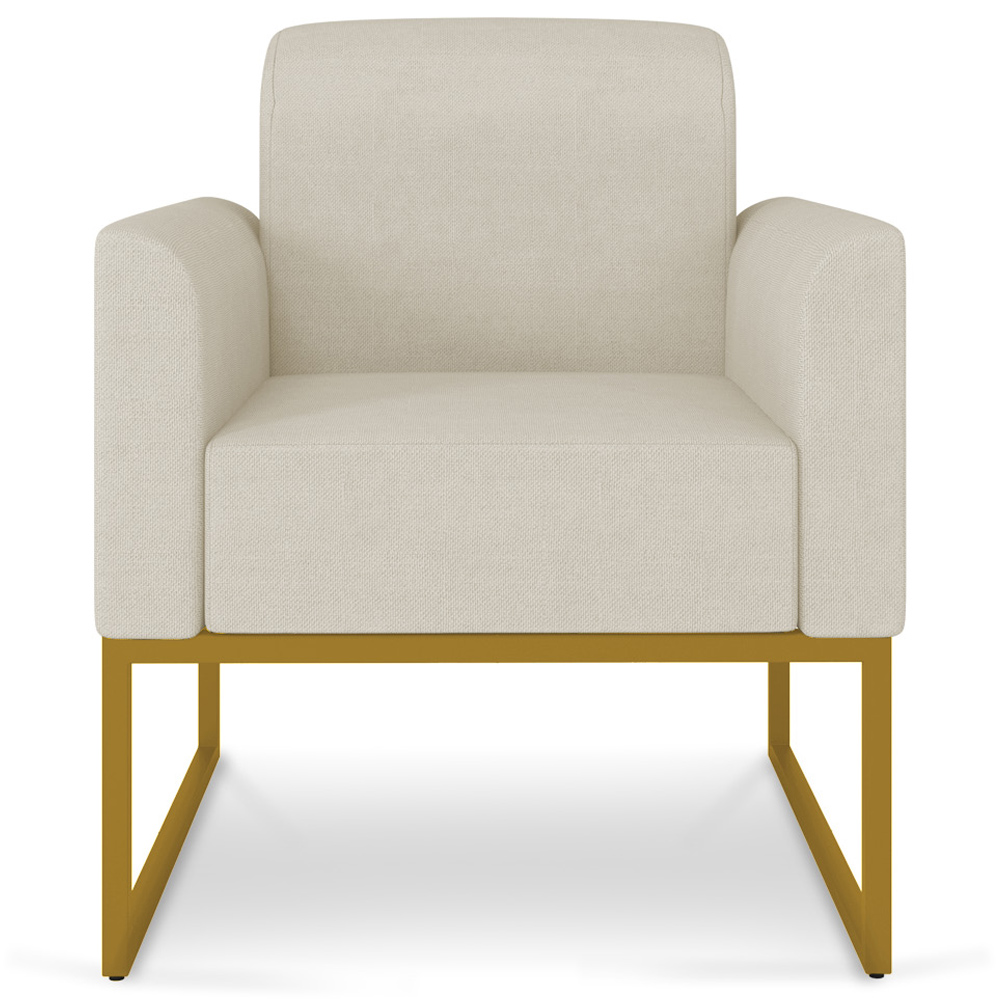 Kit 2 Poltronas Decorativas Isabella Base Industrial Linho Bege/Dourado G19