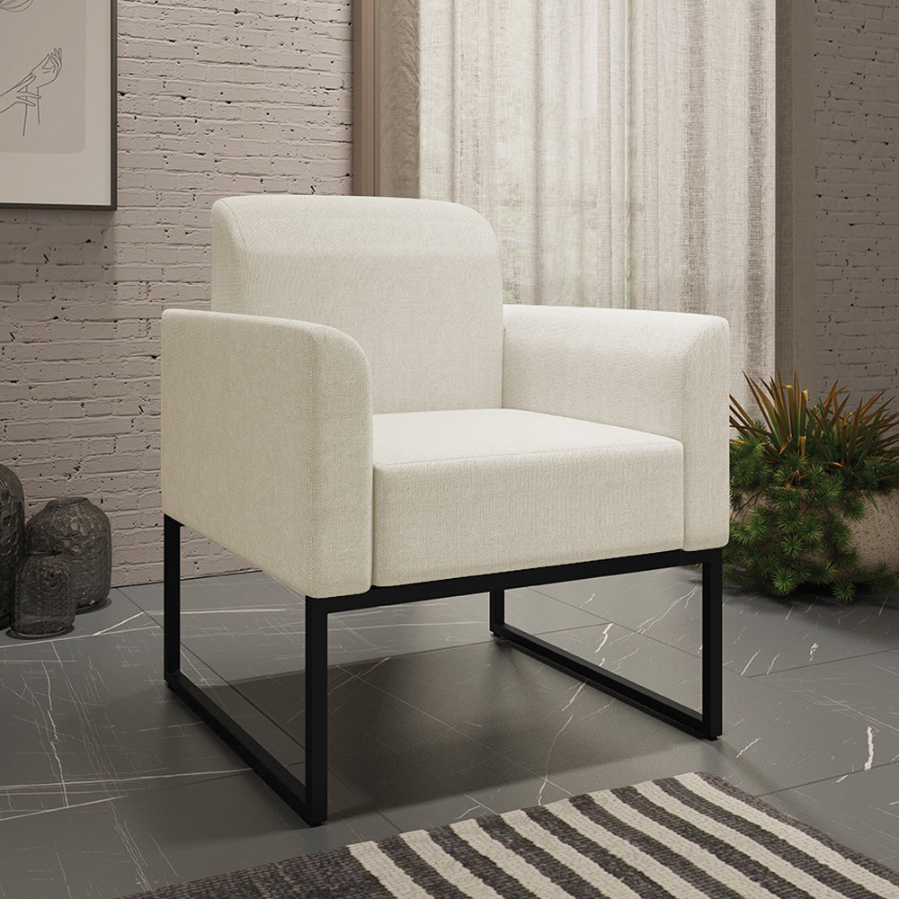 Kit 2 Poltronas Decorativas Isabella Base Industrial Linho Bege/Preto G19