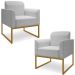 Kit 2 Poltronas Decorativas Isabella Base Industrial Linho Cinza/Dourado G19