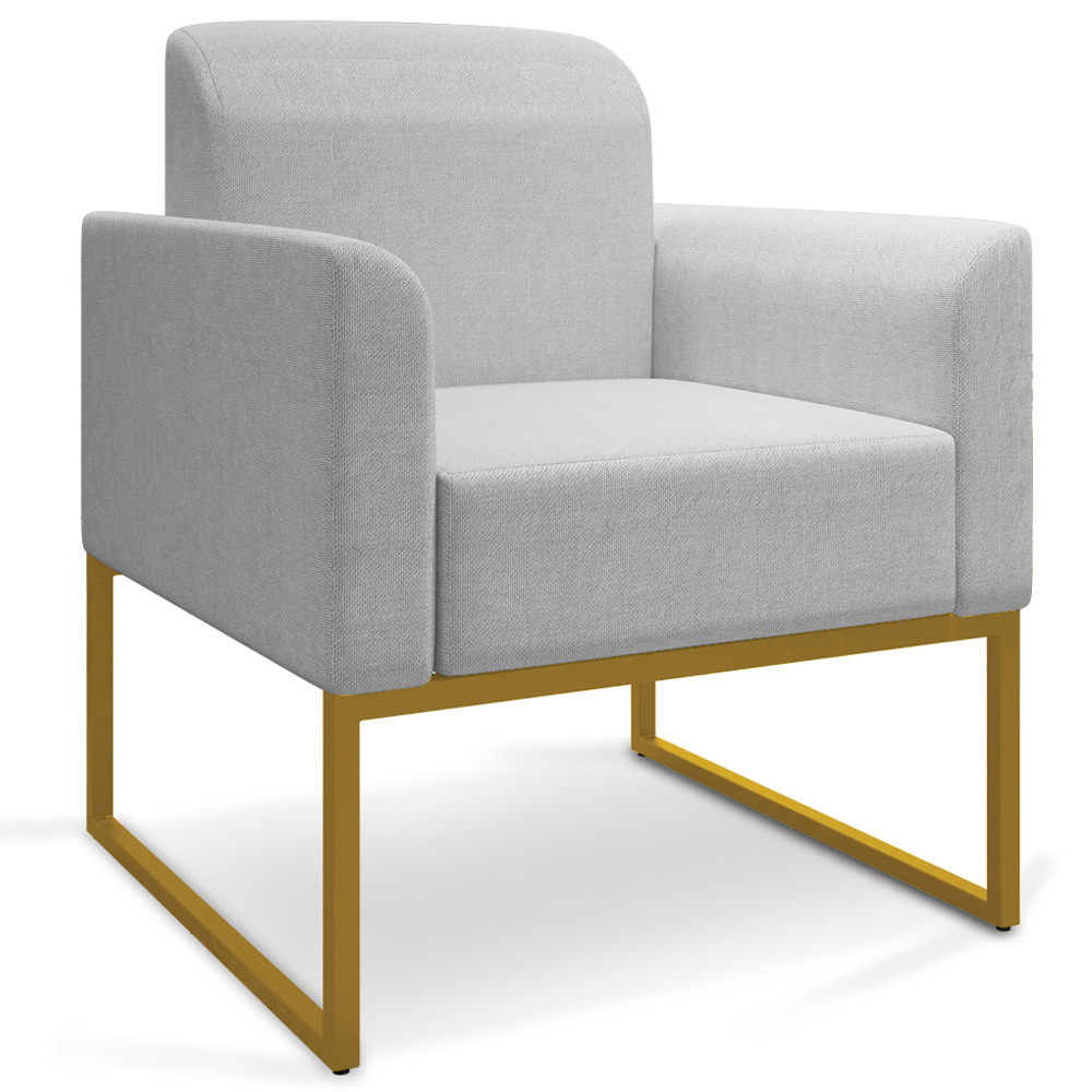 Kit 2 Poltronas Decorativas Isabella Base Industrial Linho Cinza/Dourado G19