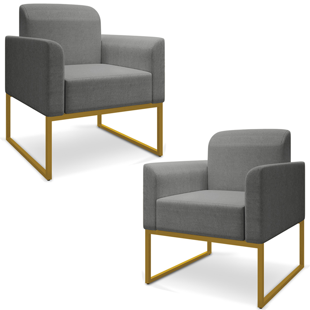 Kit 2 Poltronas Decorativas Isabella Base Industrial Linho Grafite/Dourado G19