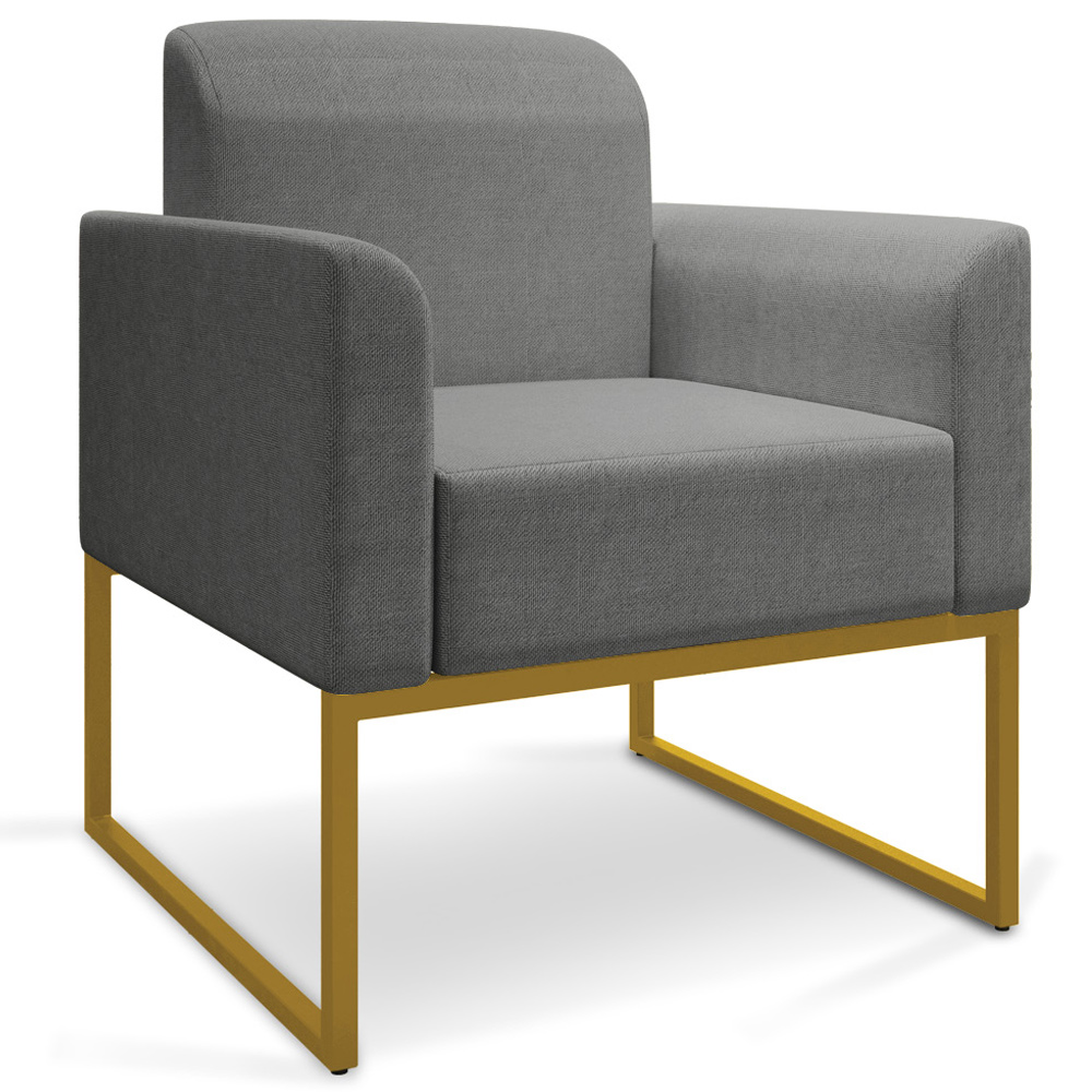 Kit 2 Poltronas Decorativas Isabella Base Industrial Linho Grafite/Dourado G19
