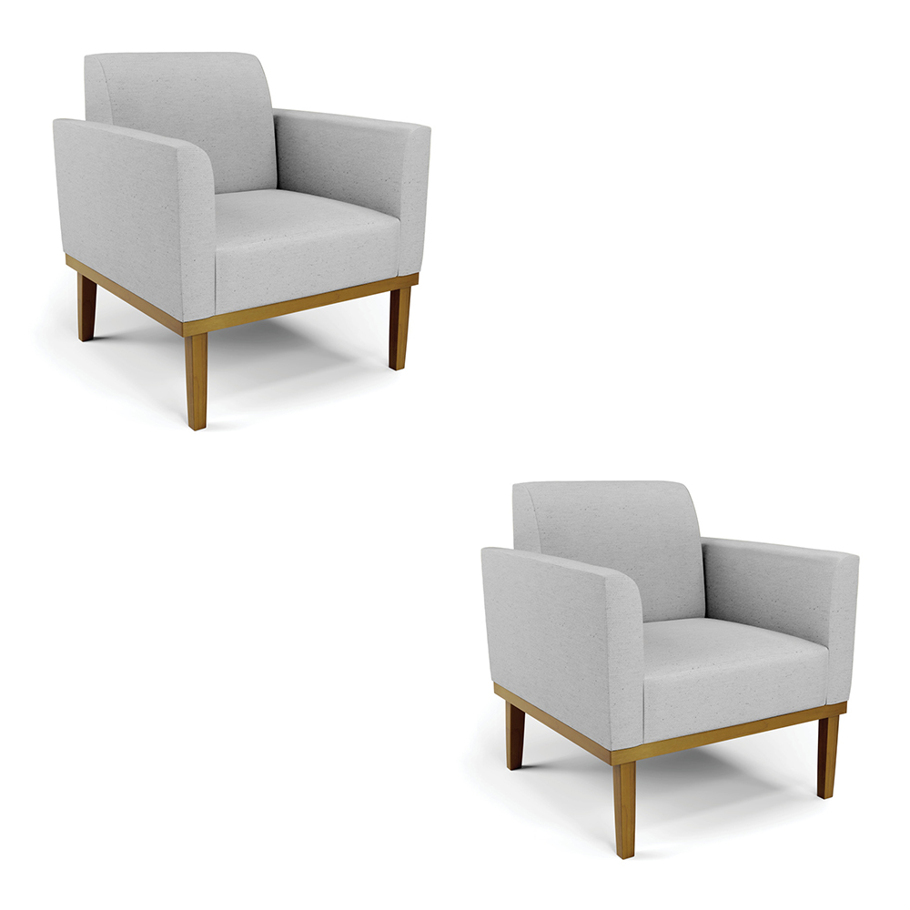 Kit 2 Poltronas Decorativas Isabella Pés Fixo em Madeira Castanho Linho Cinza G19 - Gran Belo