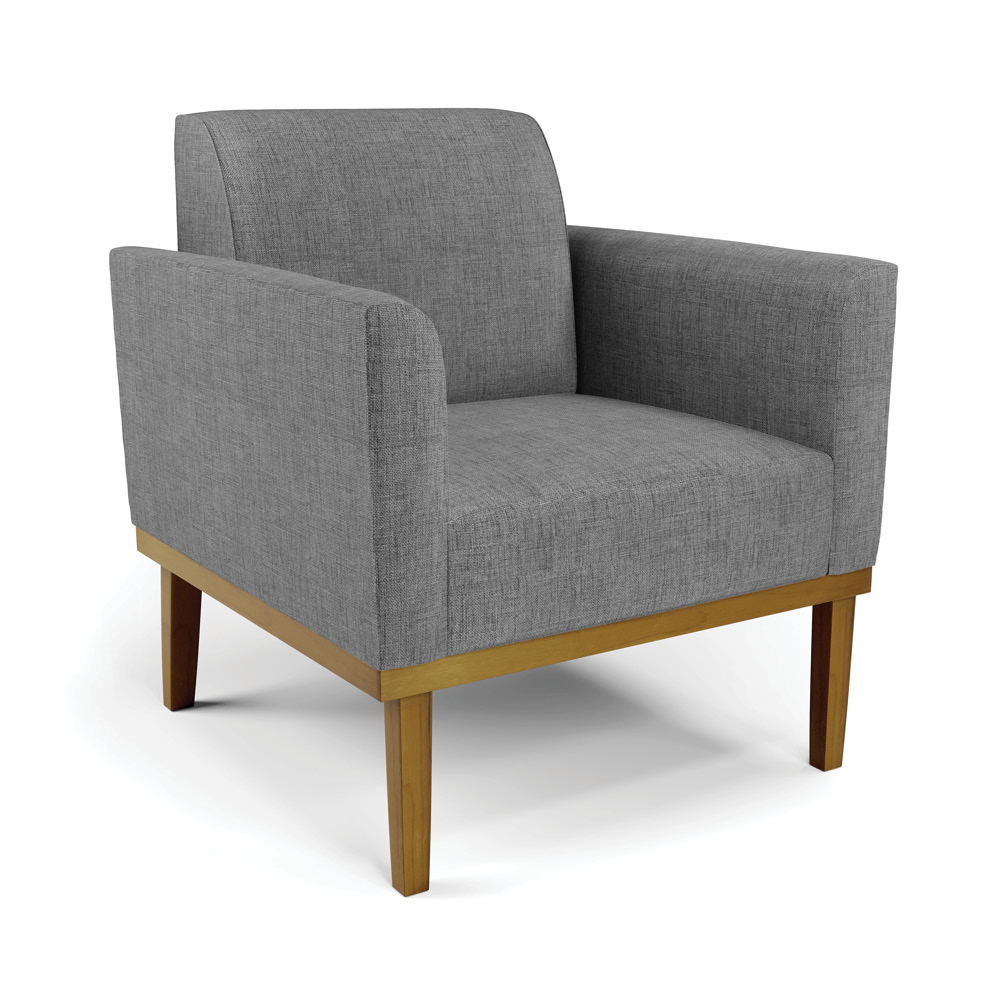 Kit 2 Poltronas Decorativas Isabella Pés Fixo em Madeira Castanho Linho Cinza Mesclado G19 - Gran Belo