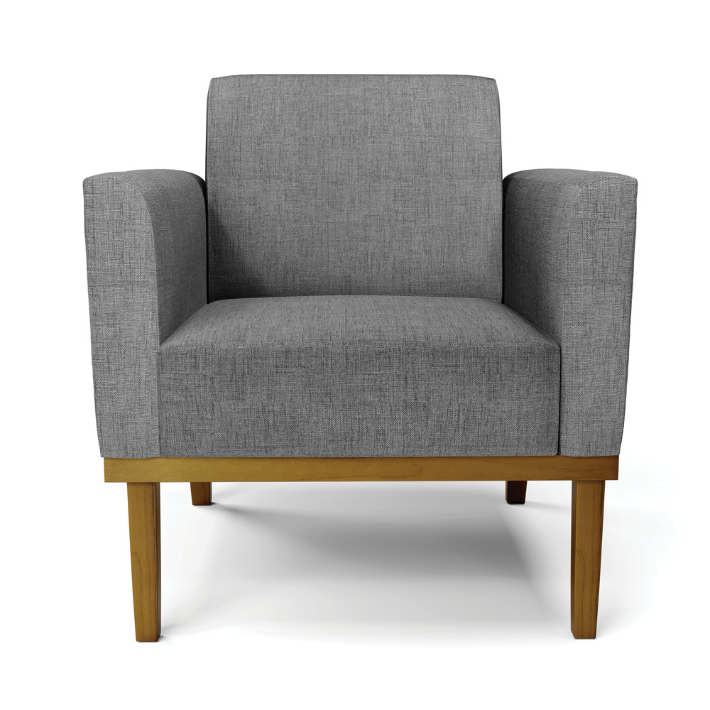 Kit 2 Poltronas Decorativas Isabella Pés Fixo em Madeira Castanho Linho Cinza Mesclado G19 - Gran Belo