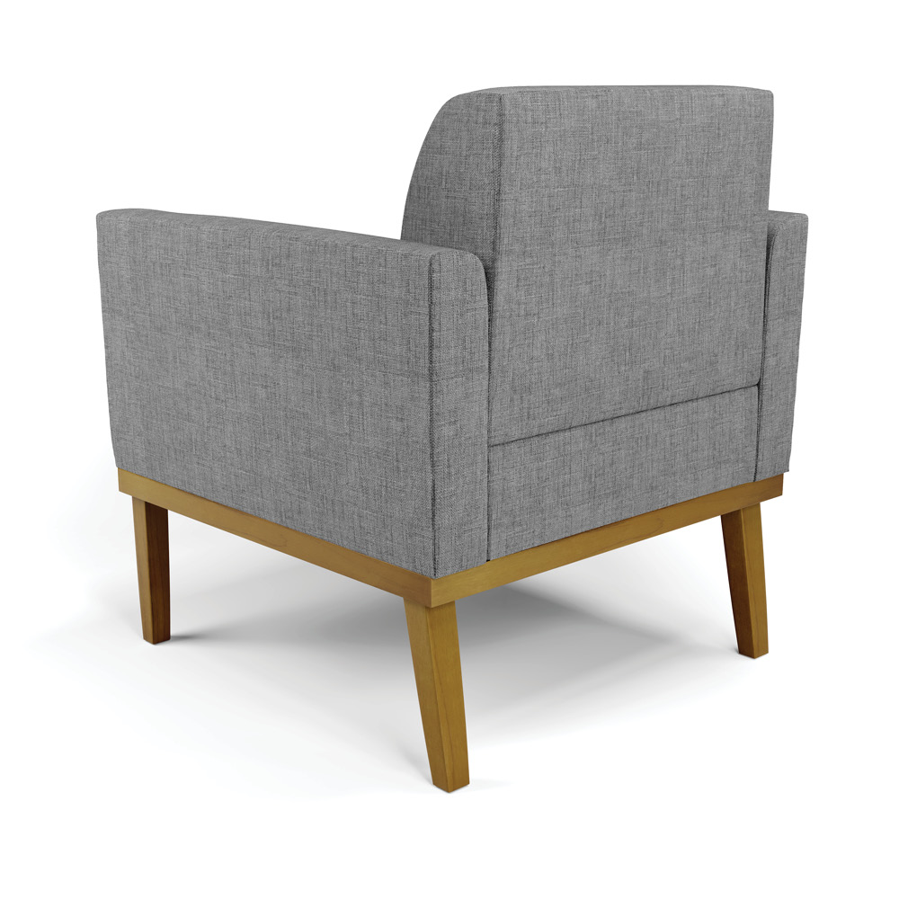 Kit 2 Poltronas Decorativas Isabella Pés Fixo em Madeira Castanho Linho Cinza Mesclado G19 - Gran Belo