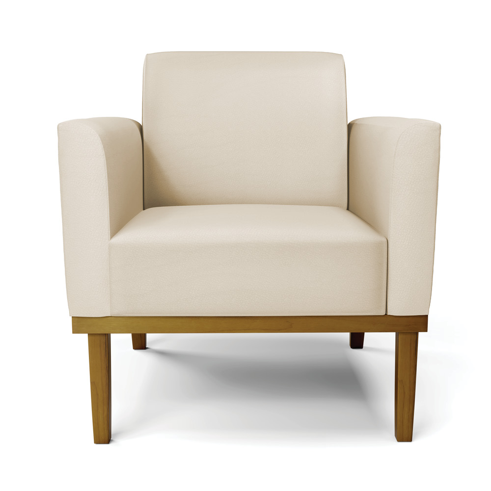 Kit 2 Poltronas Decorativas Isabella Pés Fixo em Madeira Castanho PU Bege G19 - Gran Belo