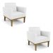 Kit 2 Poltronas Decorativas Isabella Pés Fixo em Madeira Castanho PU Branco G19 - Gran Belo