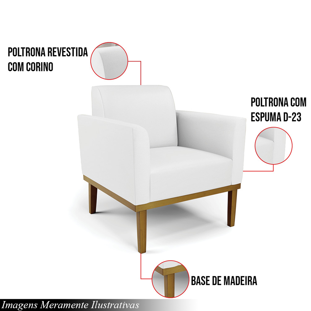 Kit 2 Poltronas Decorativas Isabella Pés Fixo em Madeira Castanho PU Branco G19 - Gran Belo