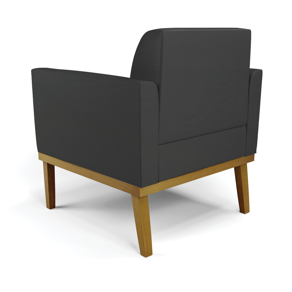 Kit 2 Poltronas Decorativas Isabella Pés Fixo em Madeira Castanho PU Preto G19 - Gran Belo