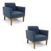 Kit 2 Poltronas Decorativas Isabella Pés Fixo em Madeira Castanho Suede Azul Marinho G19 - Gran Belo