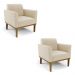 Kit 2 Poltronas Decorativas Isabella Pés Fixo em Madeira Castanho Suede Bege G19 - Gran Belo