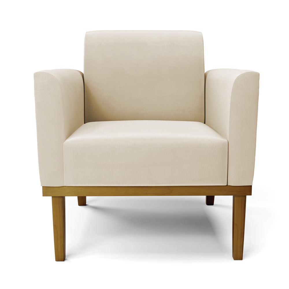 Kit 2 Poltronas Decorativas Isabella Pés Fixo em Madeira Castanho Suede Bege G19 - Gran Belo