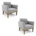 Kit 2 Poltronas Decorativas Isabella Pés Fixo em Madeira Castanho Suede Cinza G19 - Gran Belo