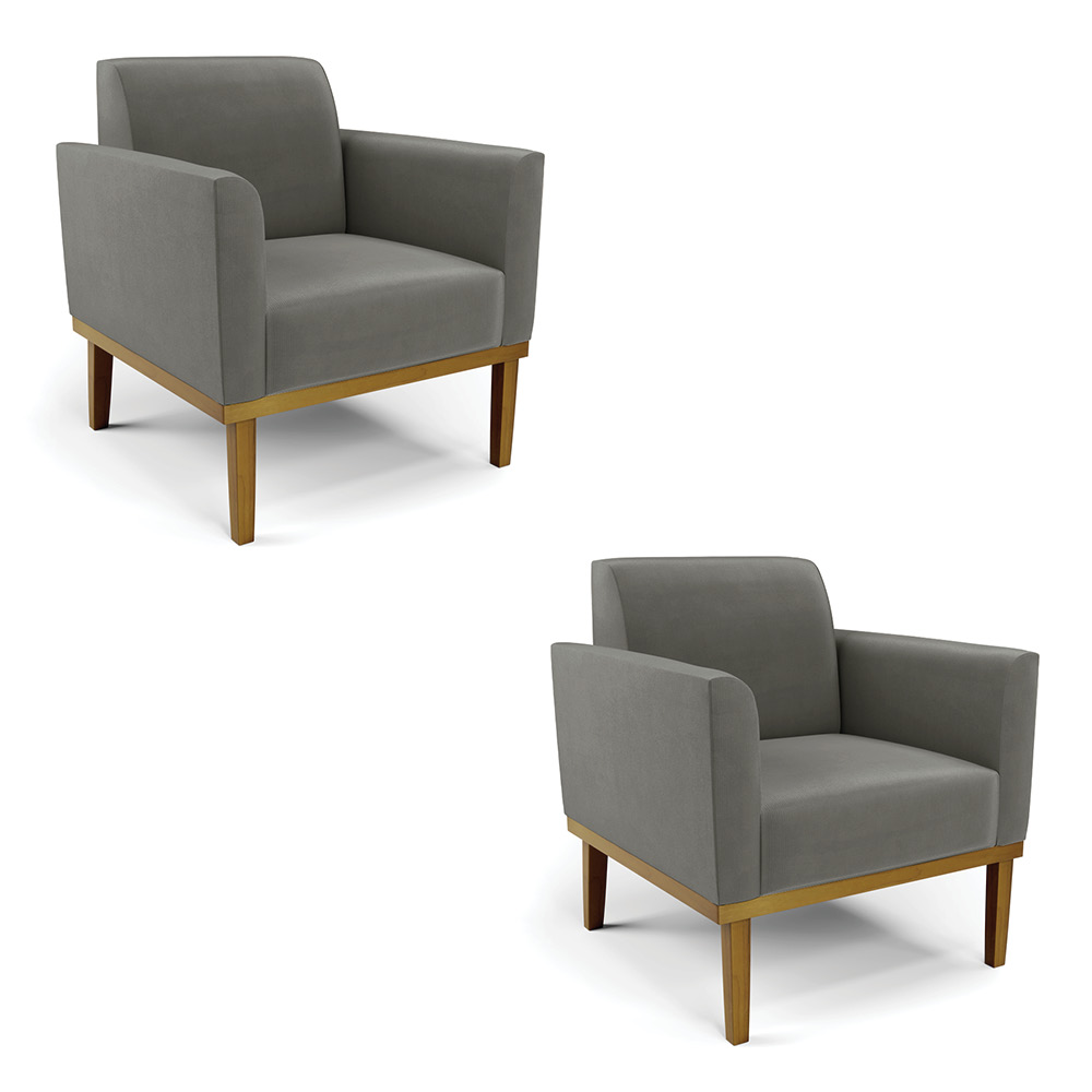 Kit 2 Poltronas Decorativas Isabella Pés Fixo em Madeira Castanho Suede Grafite G19 - Gran Belo