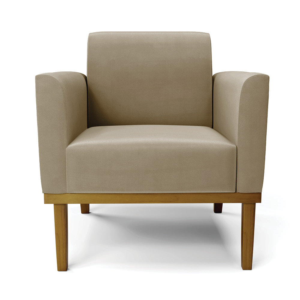Kit 2 Poltronas Decorativas Isabella Pés Fixo em Madeira Castanho Suede Nude G19 - Gran Belo