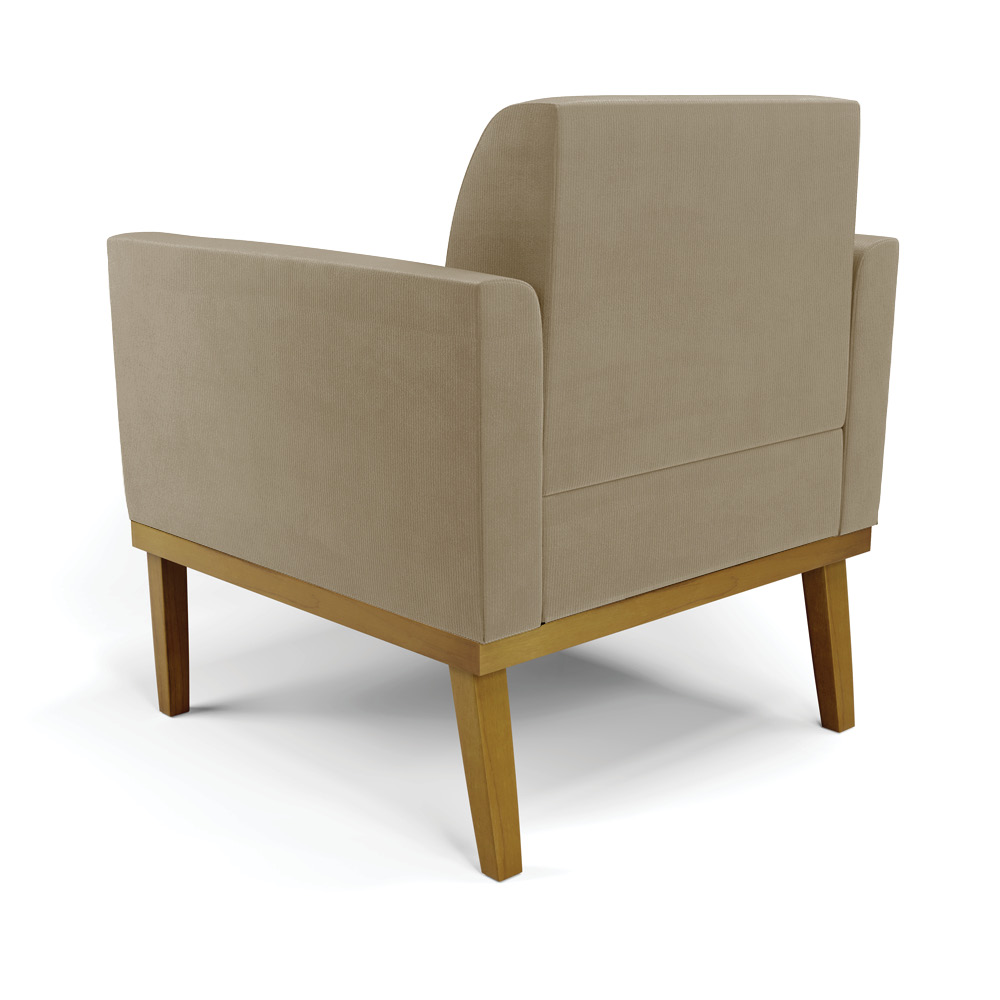 Kit 2 Poltronas Decorativas Isabella Pés Fixo em Madeira Castanho Suede Nude G19 - Gran Belo
