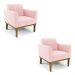 Kit 2 Poltronas Decorativas Isabella Pés Fixo em Madeira Castanho Suede Rosa Bebê G19 - Gran Belo