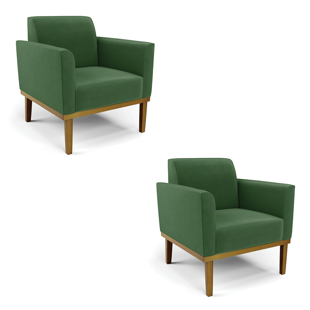 Kit 2 Poltronas Decorativas Isabella Pés Fixo em Madeira Castanho Suede Verde G19 - Gran Belo