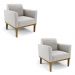 Kit 2 Poltronas Decorativas Isabella Pés Fixo em Madeira Castanho Veludo Cinza G19 - Gran Belo