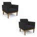 Kit 2 Poltronas Decorativas Isabella Pés Fixo em Madeira Castanho Veludo Preto G19 - Gran Belo