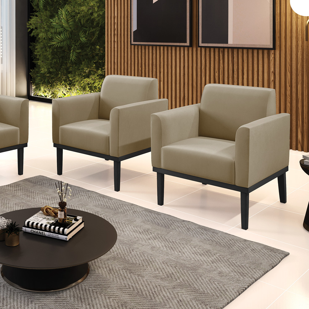 Kit 2 Poltronas Decorativas Isabella Pés Fixo em Madeira Preto Suede Nude G19 - Gran Belo
