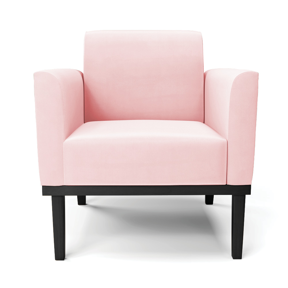 Kit 2 Poltronas Decorativas Isabella Pés Fixo em Madeira Preto Suede Rosa Bebê G19 - Gran Belo