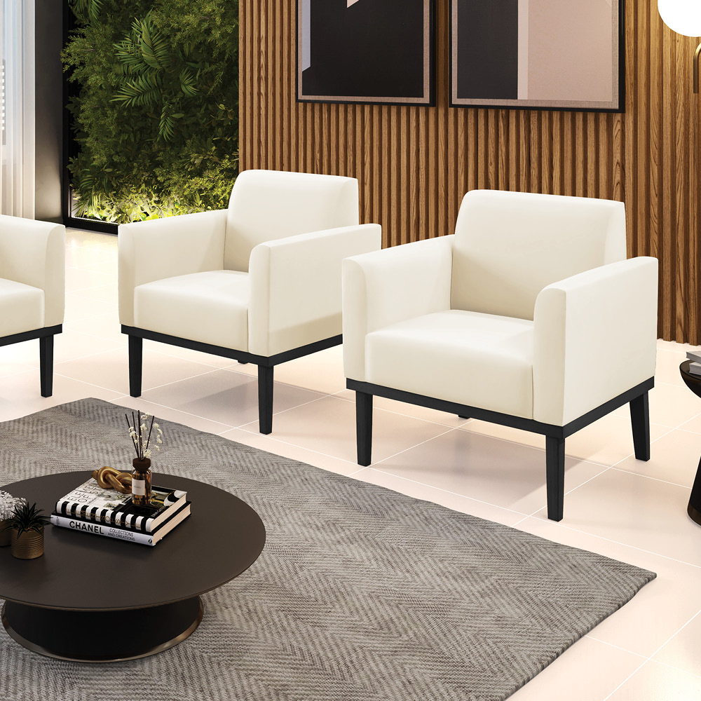 Kit 2 Poltronas Decorativas Isabella Pés Fixo em Madeira Preto Veludo Bege G19 - Gran Belo