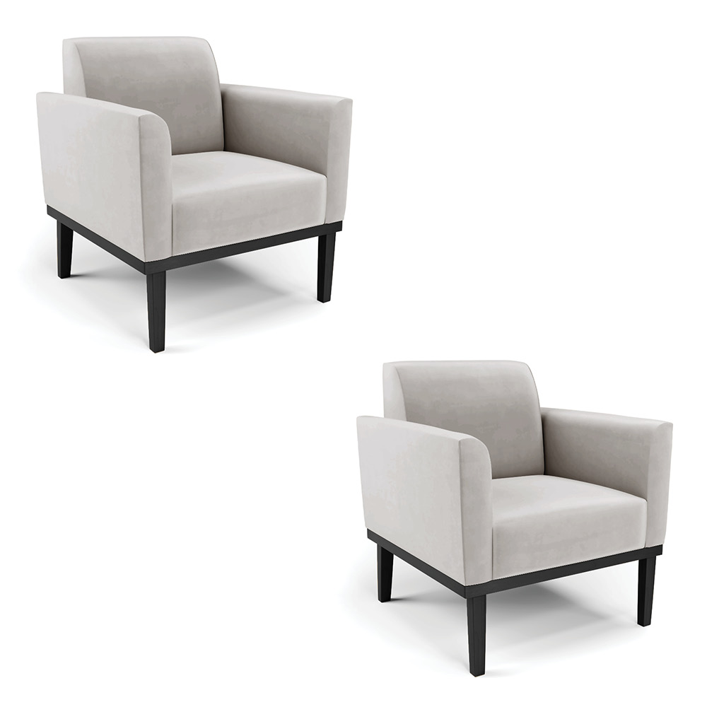 Kit 2 Poltronas Decorativas Isabella Pés Fixo em Madeira Preto Veludo Cinza G19 - Gran Belo