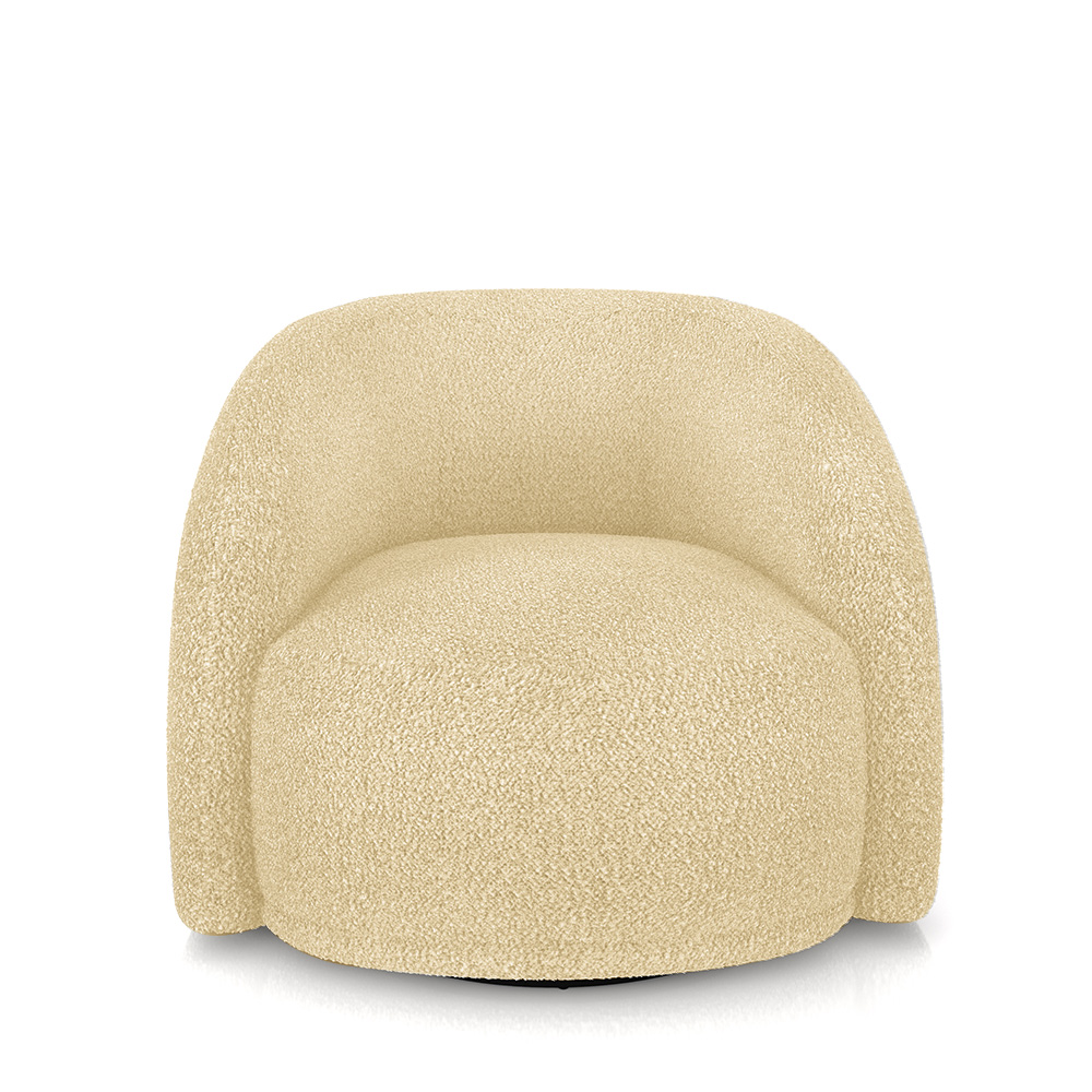 Kit 2 Poltronas Decorativas Jenny Base Giratória em Metal Preto Bouclê Bege G45 - Gran Belo
