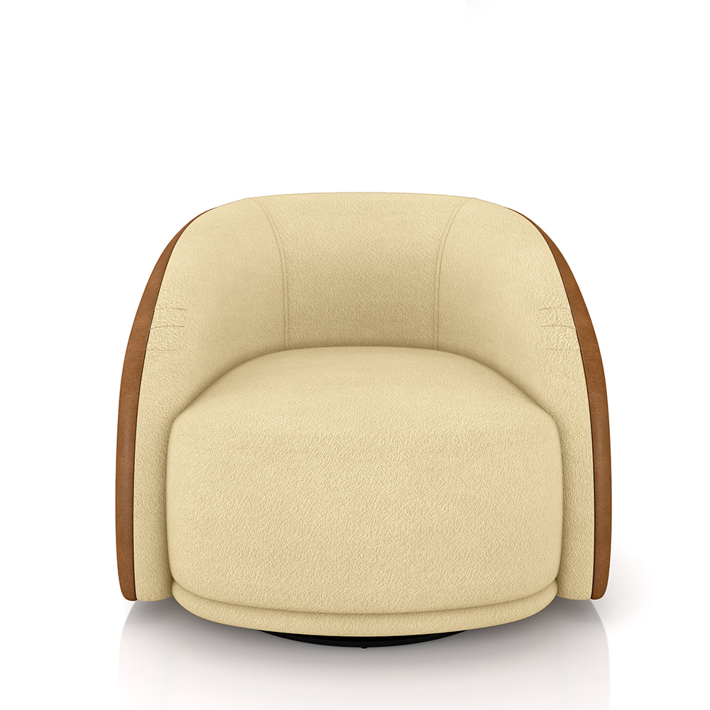 Kit 2 Poltronas Decorativas Jenny Base Giratória em Metal Preto Bouclê Bege/Caramelo G45 - Gran Belo