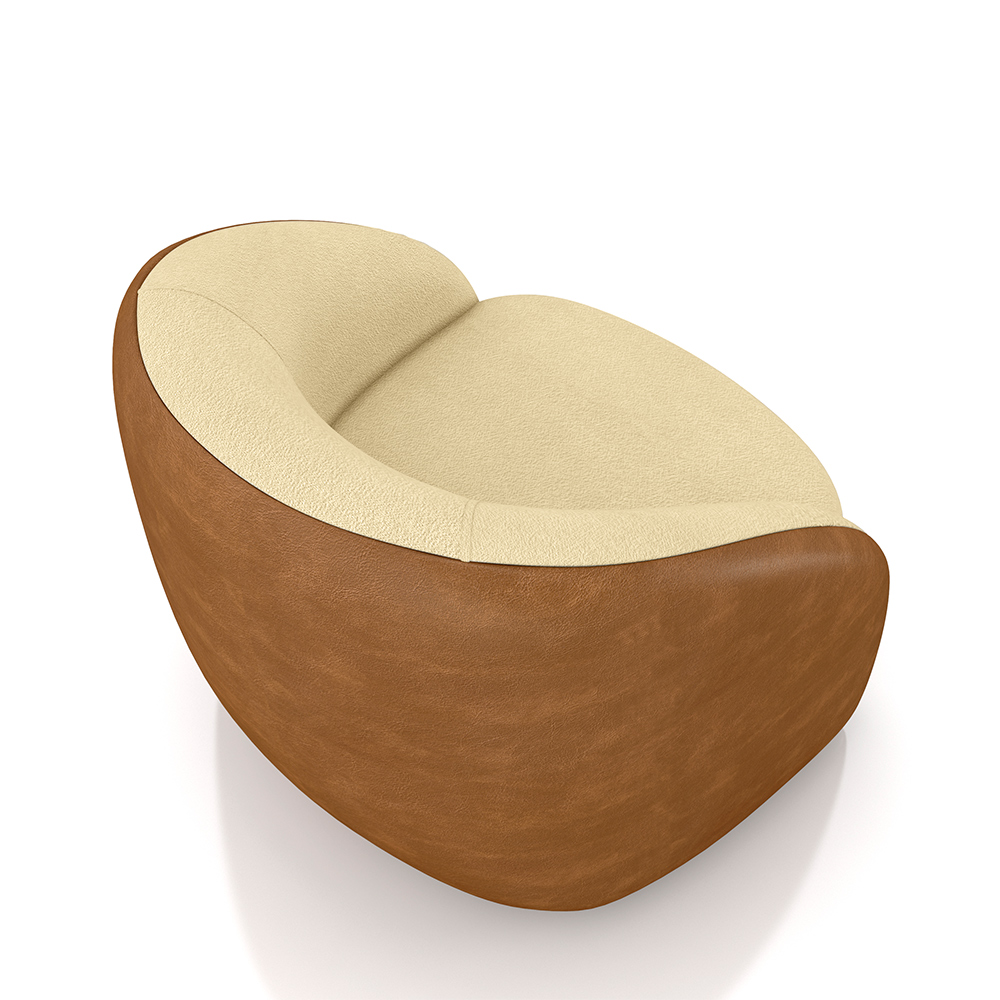 Kit 2 Poltronas Decorativas Jenny Base Giratória em Metal Preto Bouclê Bege/Caramelo G45 - Gran Belo