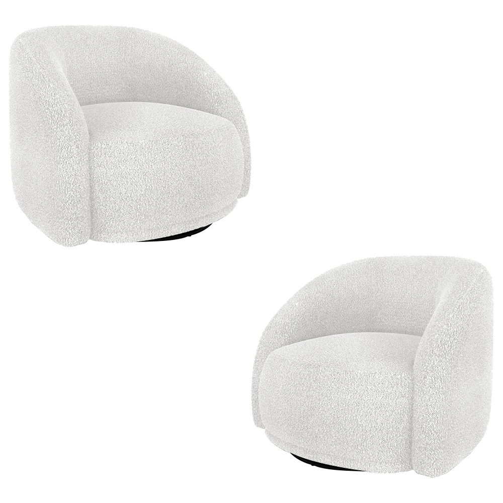 Kit 2 Poltronas Decorativas Jenny Base Giratória em Metal Preto Bouclê Branco G45 - Gran Belo