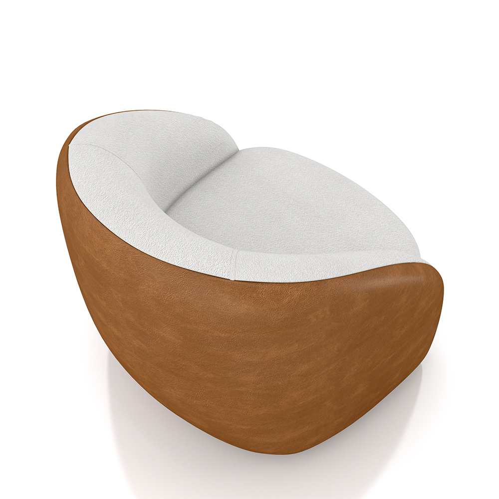 Kit 2 Poltronas Decorativas Jenny Base Giratória em Metal Preto Bouclê Branco/Caramelo G45 - Gran Belo