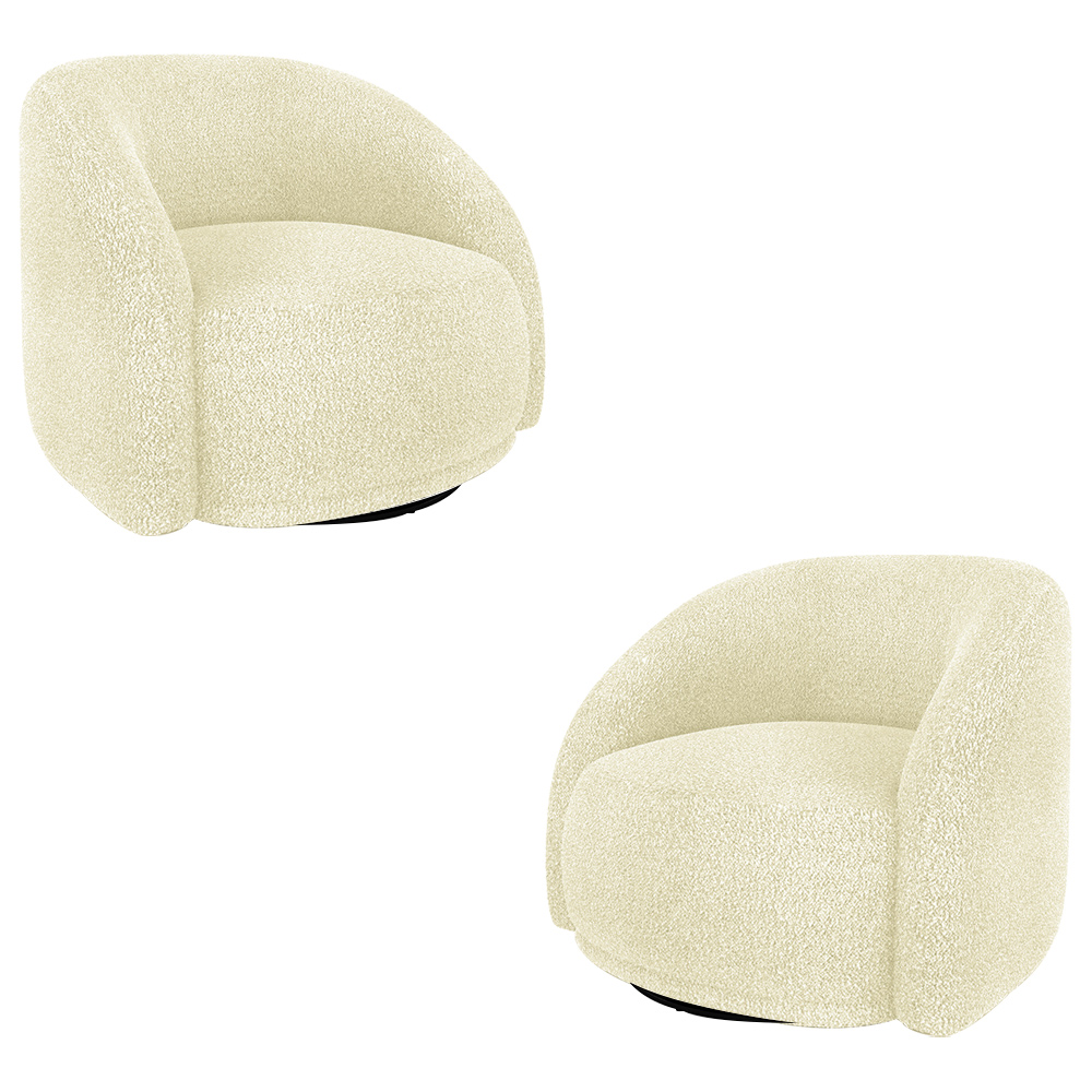 Kit 2 Poltronas Decorativas Jenny Base Giratória em Metal Preto Bouclê Off White G45 - Gran Belo