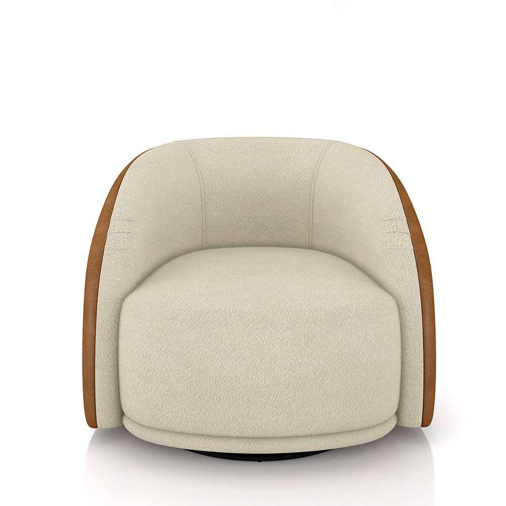 Kit 2 Poltronas Decorativas Jenny Base Giratória em Metal Preto Bouclê Off White/Caramelo G45 - Gran Belo